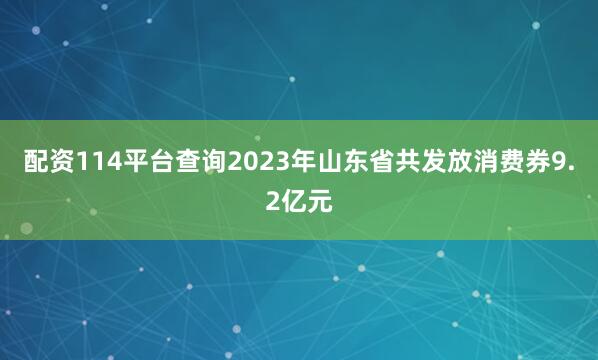 配资114平台查询2023年山东省共发放消费券9.2亿元